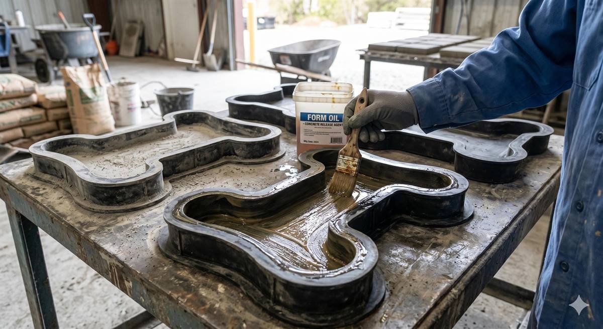 apply oil in rubber paver mould before pouring